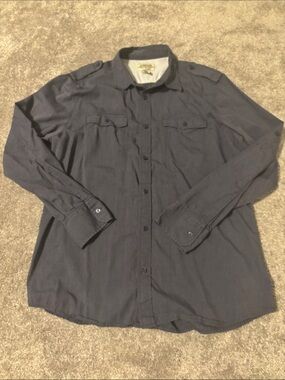 American Rag Charcoal Gray/Blue Button-Down Shirt with Red Stitching